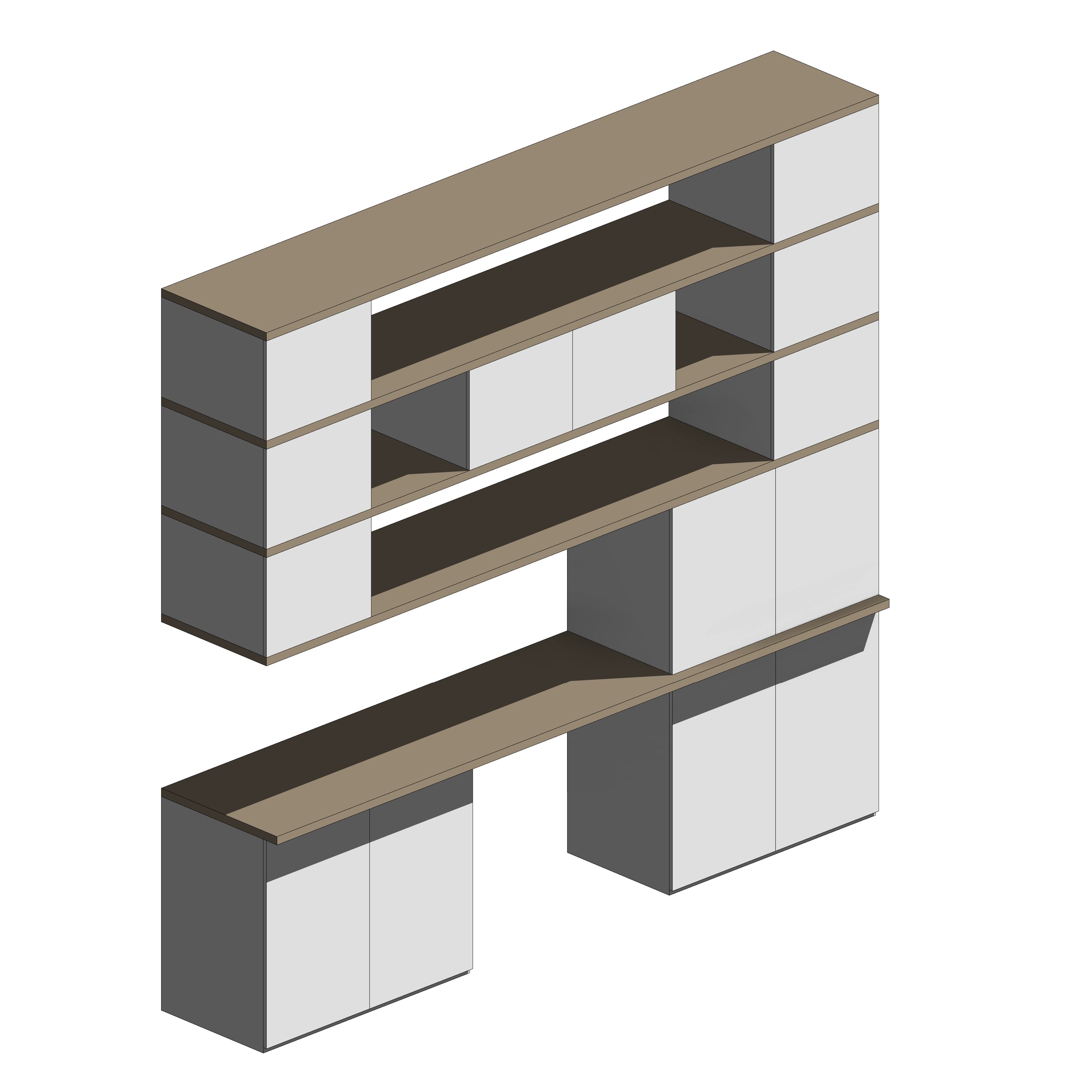 Armário de Estudo Embutido Cinza e Madeira