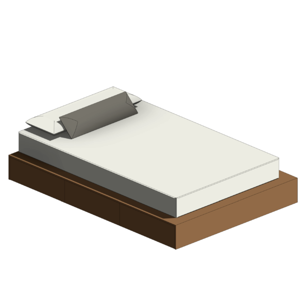Cama com Base de Madeira e Três Gaveteiros