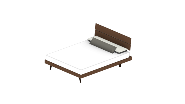 Cama com Base de Madeira Escura, Pés Palito e Cabeceira Separada Vertical - Image 3