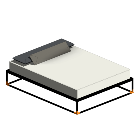 Cama com Base de Material Preto e Cabeceira