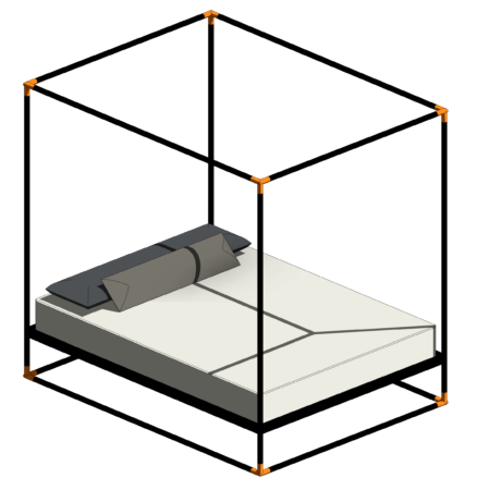 Cama com Dossel de Material Preto