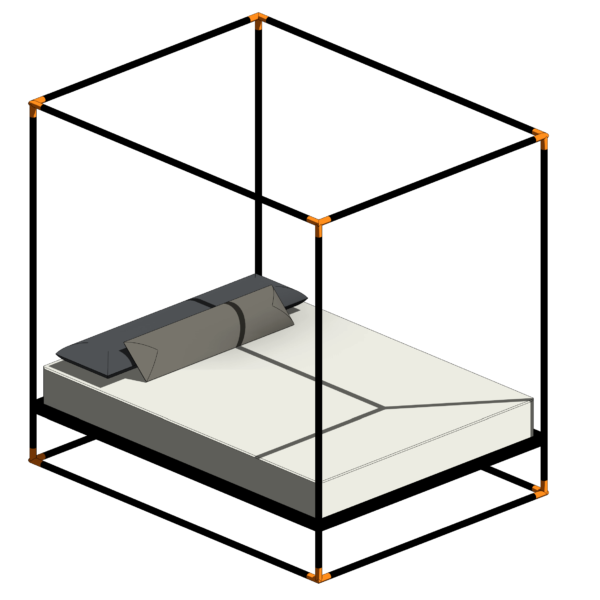 Cama com Dossel de Material Preto