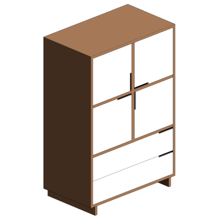 Cômoda de Material Branco com Madeira, Quatro Portas e Duas Gavetas