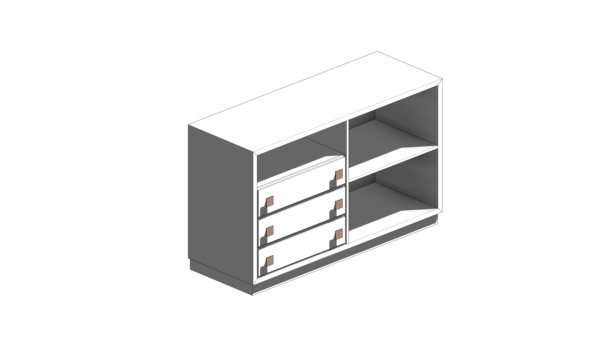 Cômoda de Material Branco com Puxadores de Madeira e Três Nichos - Image 2