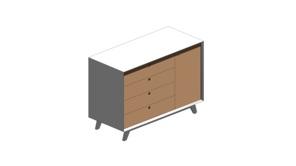 Cômoda de Material Branco e Madeira com Porta Lateral e Quatro Gavetas - Image 2
