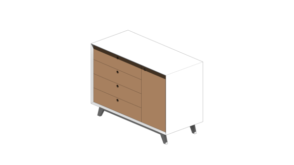 Cômoda de Material Branco e Madeira com Porta Lateral e Quatro Gavetas - Image 3