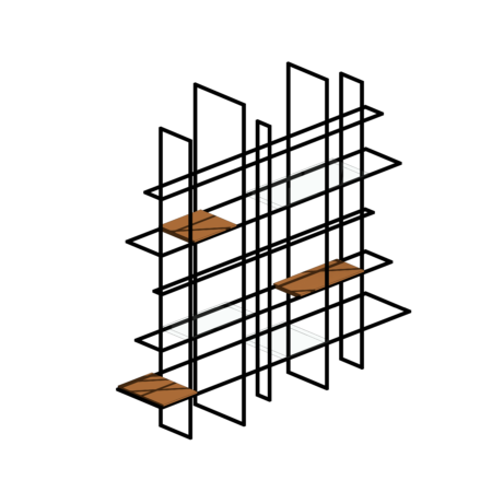 Estante de Metal, Vidro e Madeira com Design Irregular