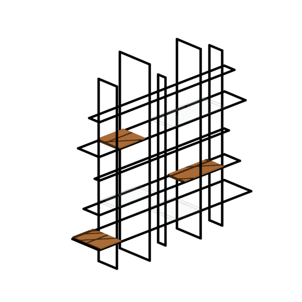 Estante de Metal, Vidro e Madeira com Design Irregular