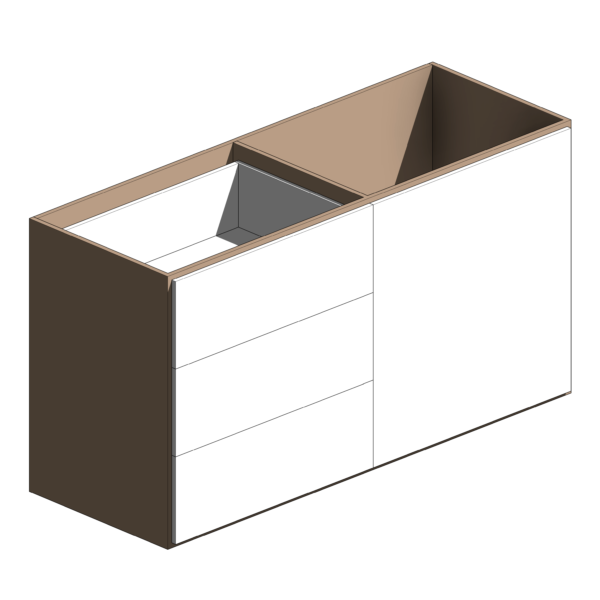 Gabinete de Madeira com Uma Porta e Três Gaveteiros