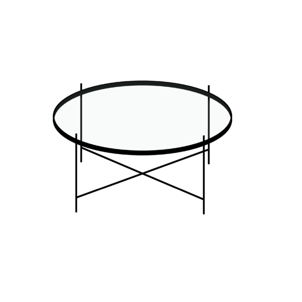 Mesa de Centro Circular de Tampo de Vidro e Base Preta