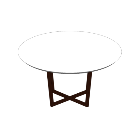 Mesa Circular com Tampo Branco e Base de Madeira em Cruz