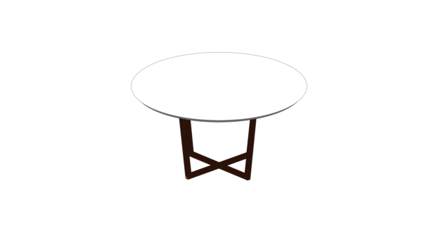 Mesa Circular com Tampo Branco e Base de Madeira em Cruz - Image 3