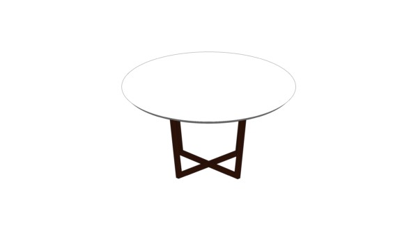 Mesa Circular com Tampo Branco e Base de Madeira em Cruz - Image 2