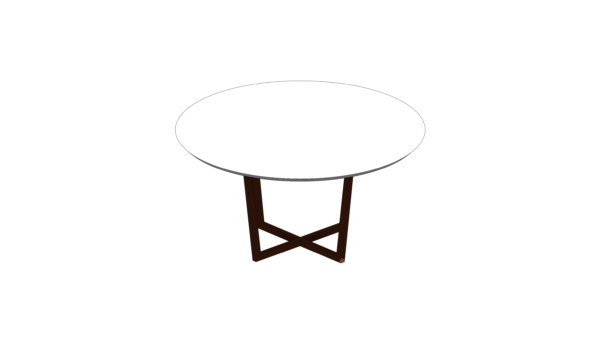 Mesa Circular com Tampo Branco e Base de Madeira em Cruz - Image 4