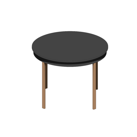 Mesa Circular com Tampo Escuro e Base de Madeira