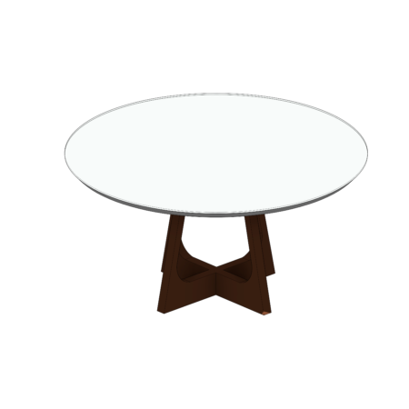 Mesa Circular com Tampo de Vidro Verde, Base de Madeira em Cruz