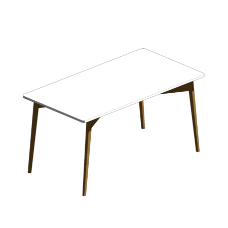 Mesa Quadrada com Tampo Branco e Quinas Arredondadas, Base de Madeira