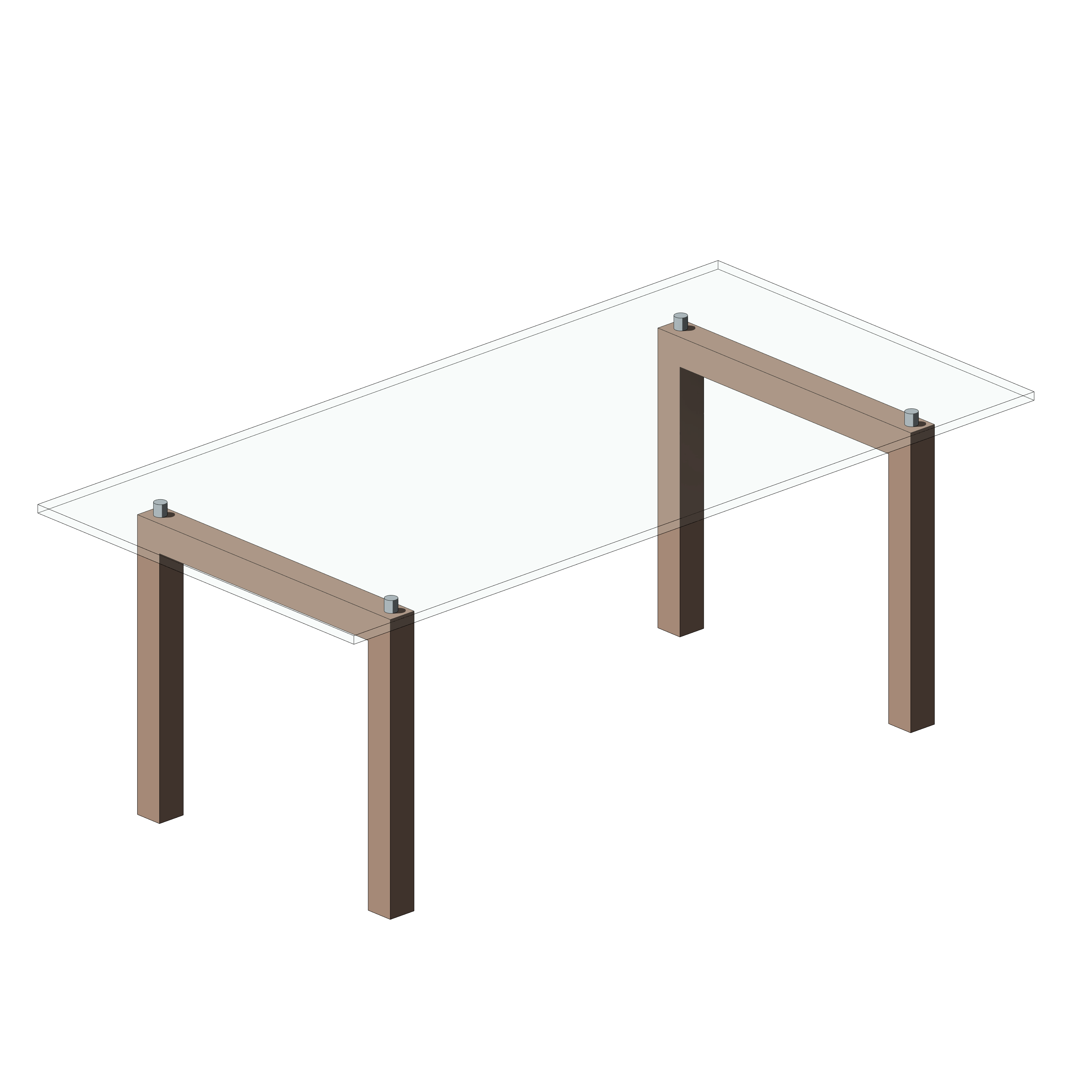 Mesa Quadrada com Tampo de Vidro e Base de Madeira