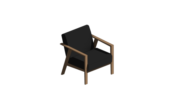 Poltrona com Base de Madeira e Estofado Preto - Image 2