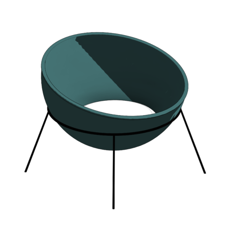 Poltrona Circular Azul com Base Metálica Preta