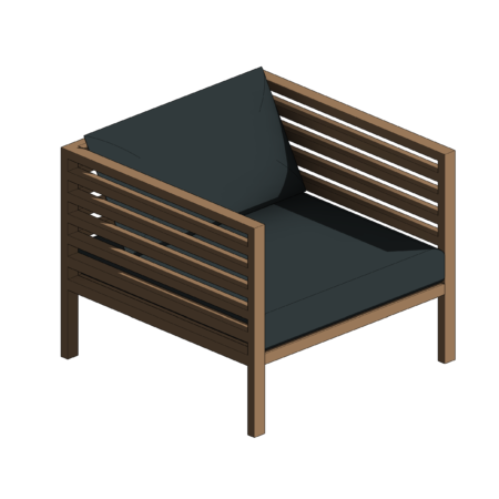 Poltrona Quadrada Ripada com Estofado Preto