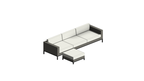 Puff e Sofá Branco com Base Cinza
