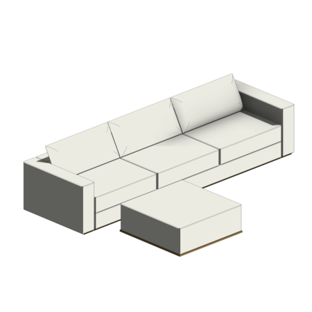Puff e Sofá Branco com Base de Madeira