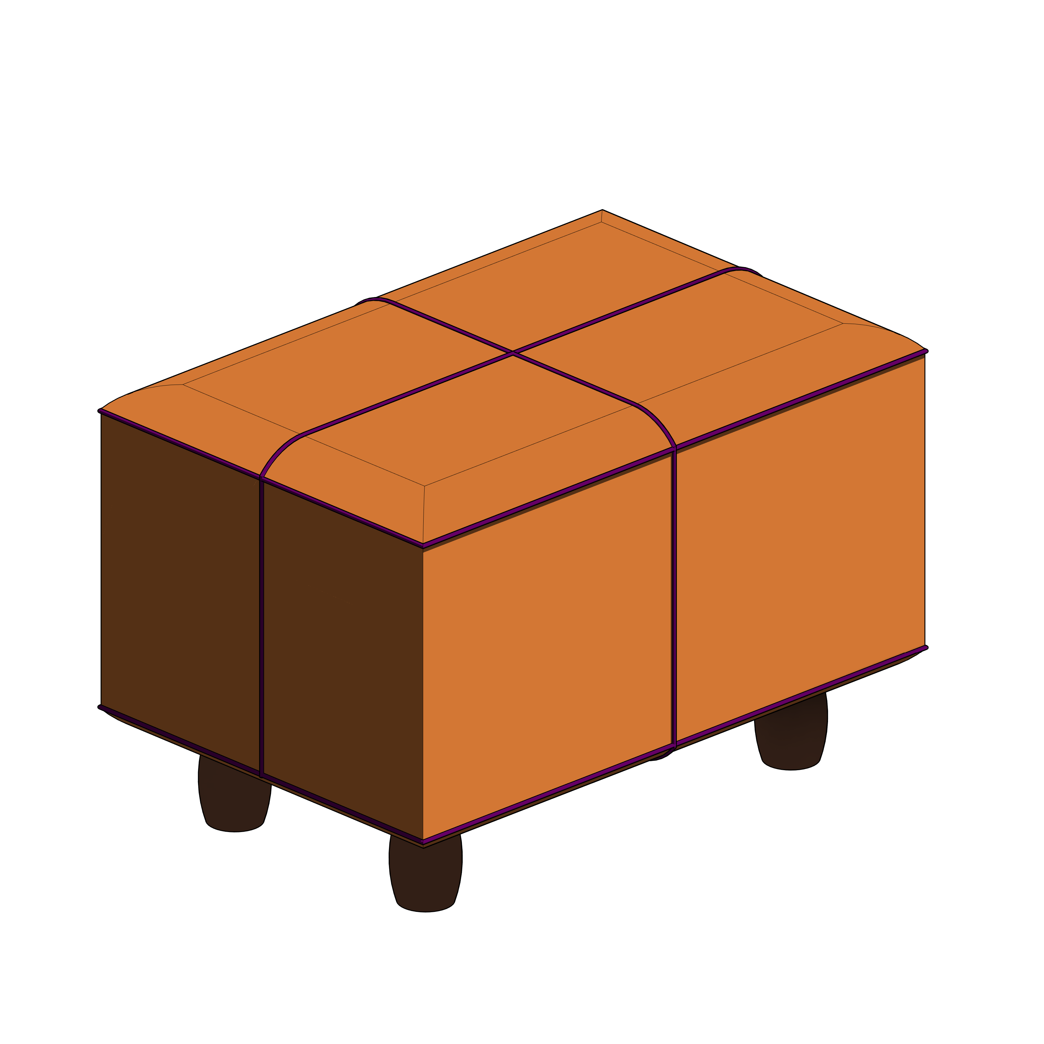 Puff Retangular Laranja com Detalhes Roxo